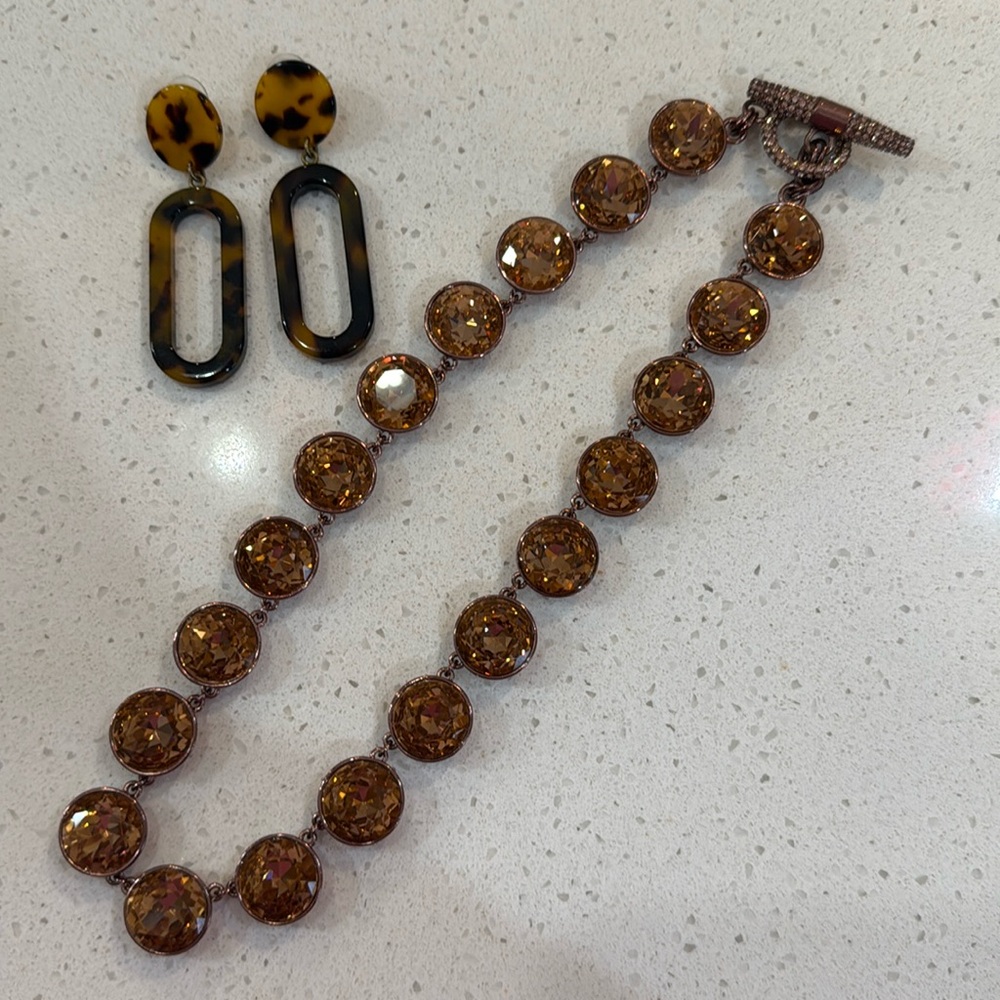 J Crew tortoise earrings & JC Glamrock necklace